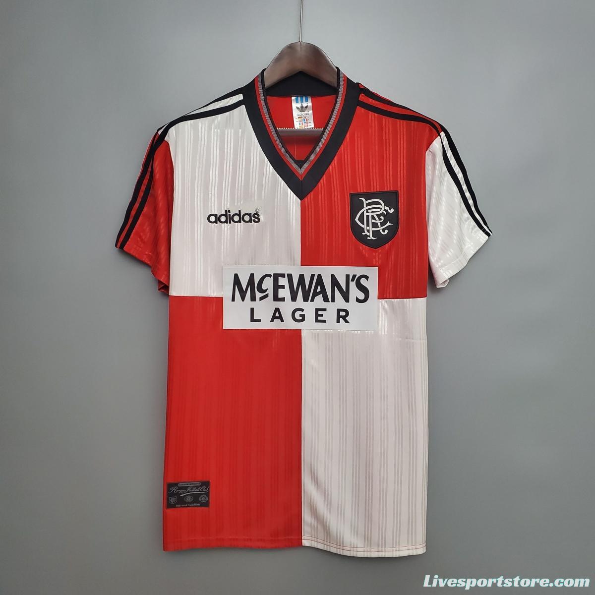 Retro 95/96 Rangers Red and White Soccer Jersey