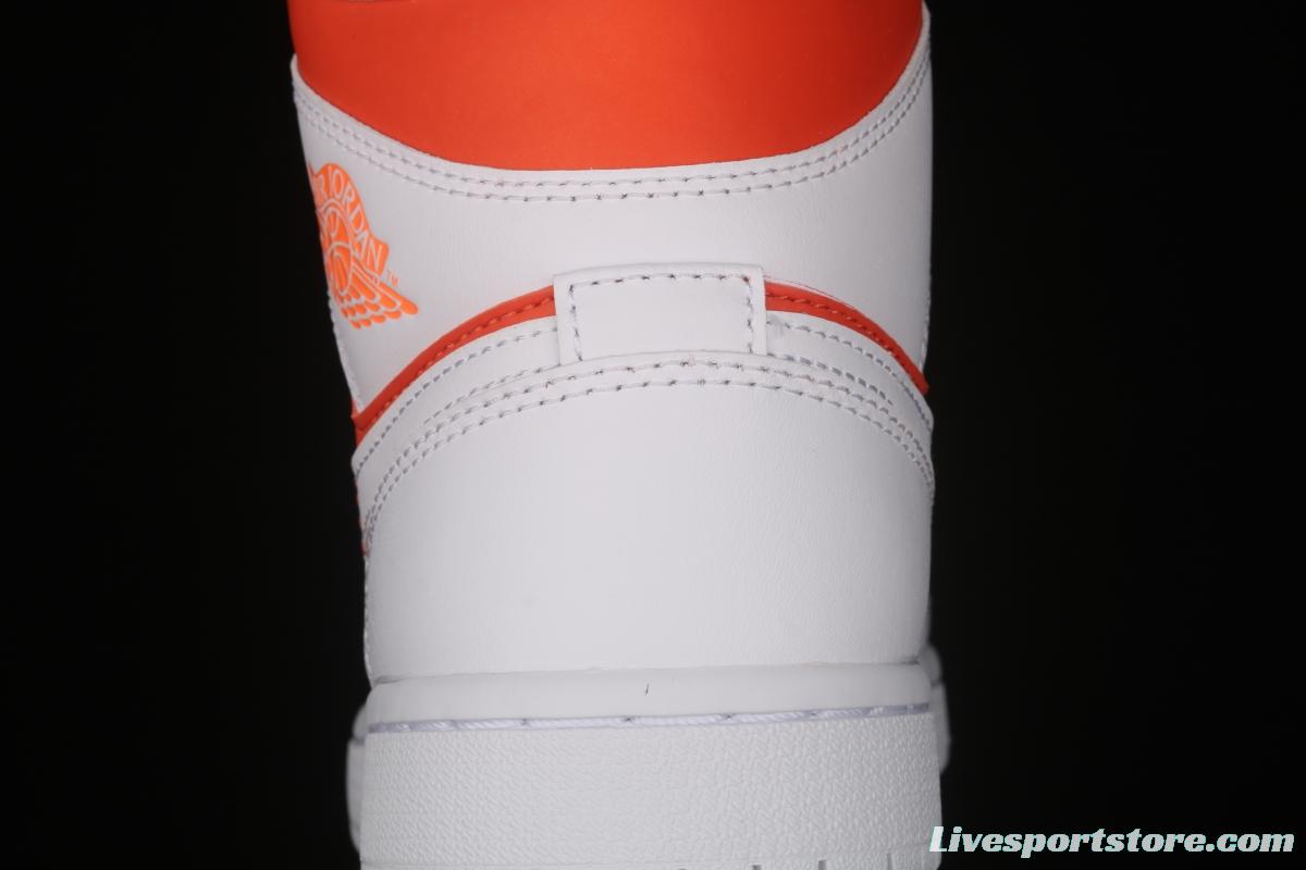 Air Jordan 1 Mid White Orange Zhongbang Basketball shoes CZ0774-800