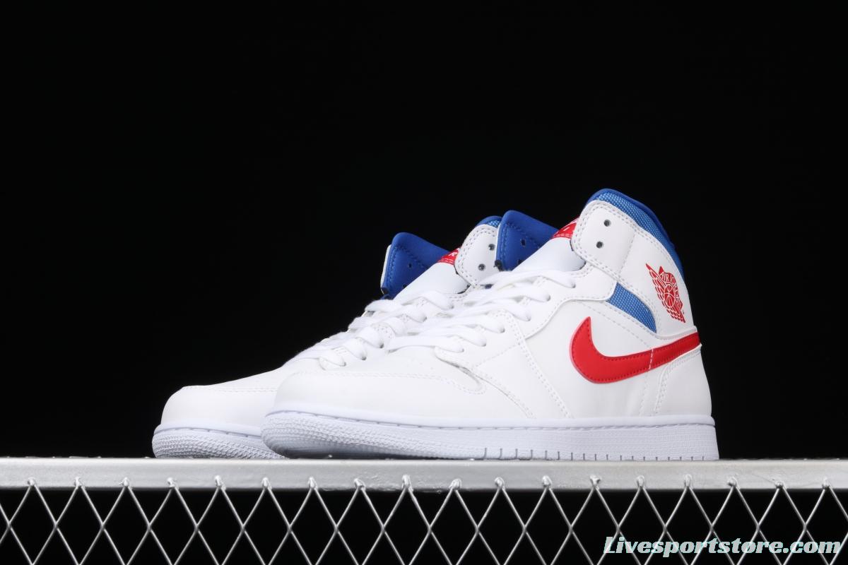 Air Jordan 1 Mid Fearless Royal White, Blue and Red Zhongbang Basketball shoes BQ6472-164,