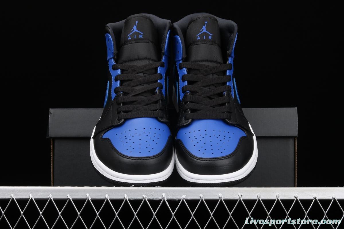 Air Jordan 1 Mid black and blue Zhongbang basketball shoes 554724-077