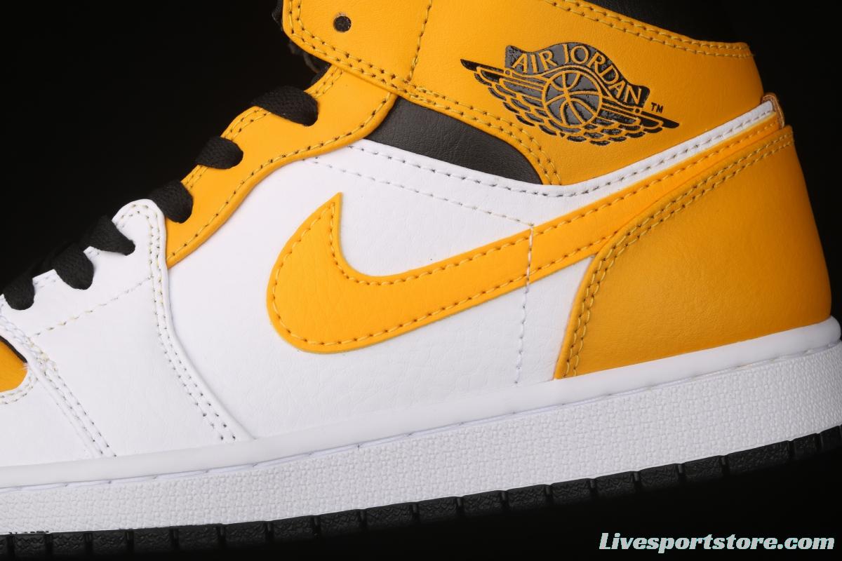 Air Jordan 1 Mid White and Yellow Zhongbang Basketball shoes 554724-170