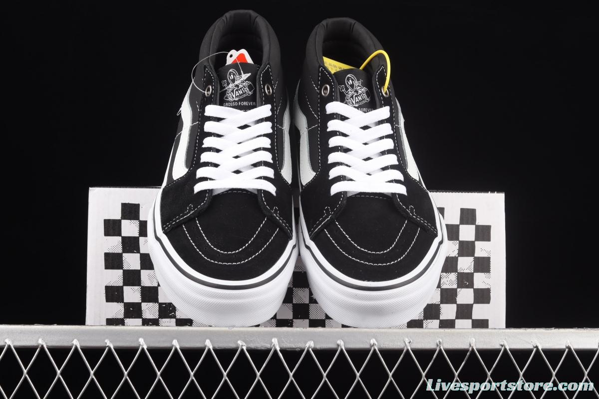 Vans Kate SK8-Mid black and white suede legendary skater superstar Jeff Grosso commemorates professional skateboard shoes VN0A5FCG625