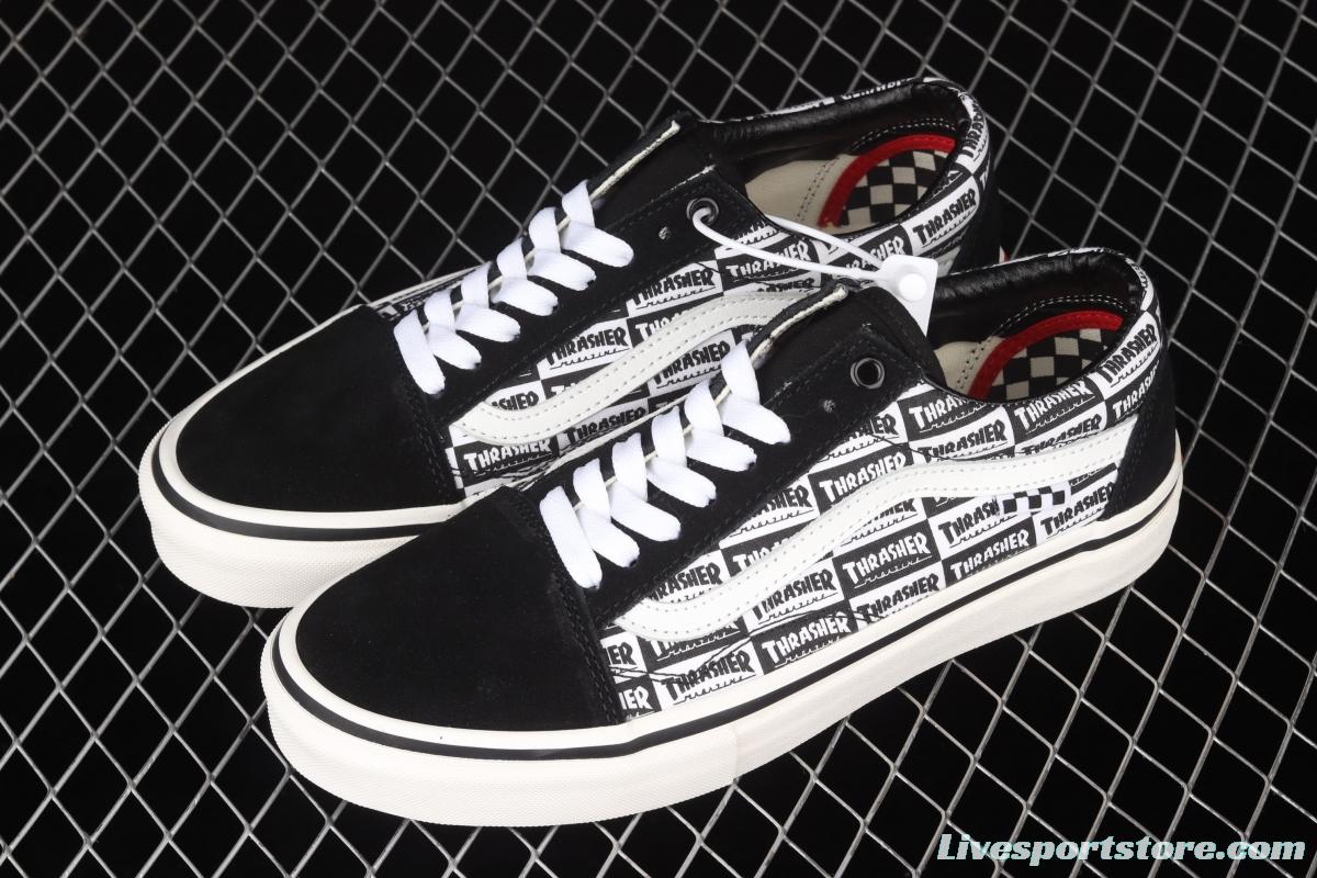 Vans Skate Old Skool Customs x Thrasher co-branded black-and-white brand logo full of low-top casual shoes VN0A5HYKBDI