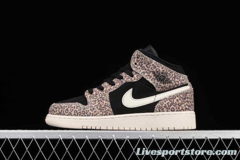 Air Jordan 1 Mid GS leopard print Zhongbang basketball shoes BQ6931-021