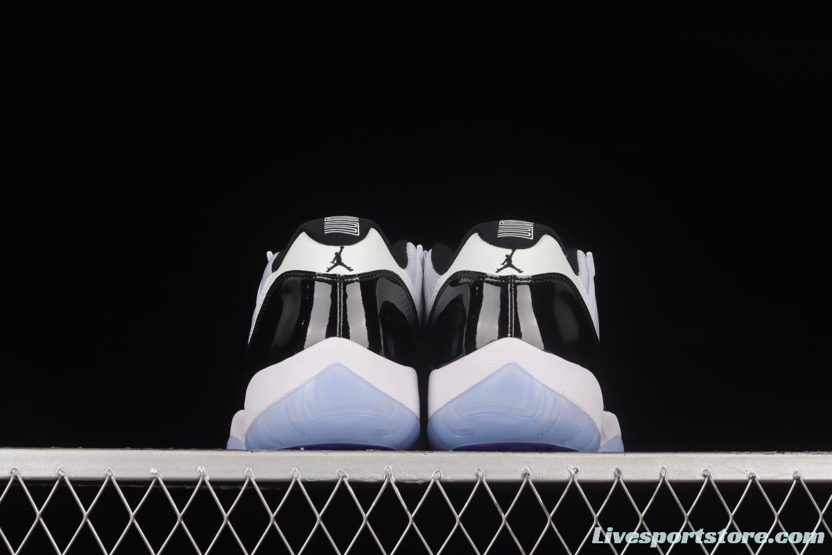 Air Jordan 11 Low Concord 1 Kang buckle white and black real standard real carbon low-top basketball shoes 528895-153