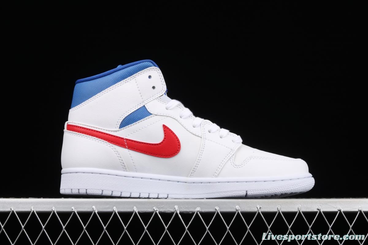 Air Jordan 1 Mid Fearless Royal White, Blue and Red Zhongbang Basketball shoes BQ6472-164,