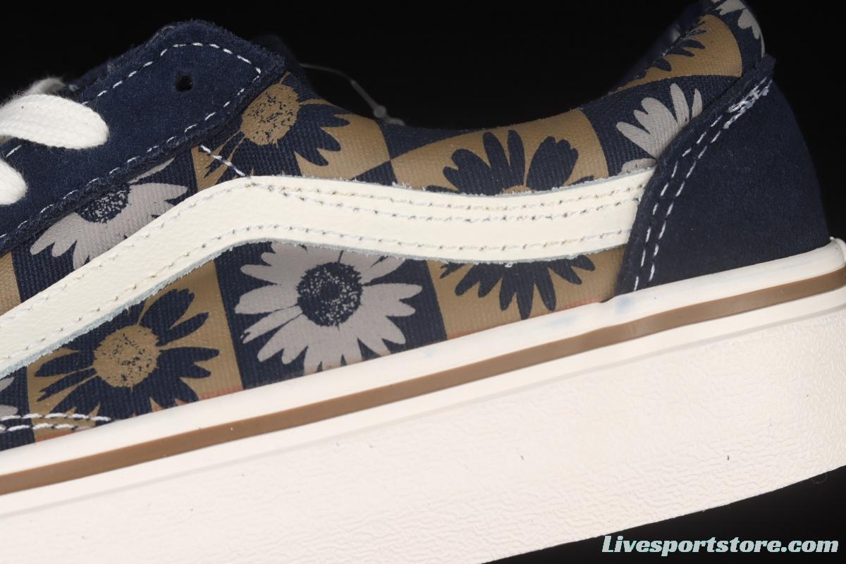 Vans Old Skool Silent Blue fun Sunflower printed low-top Leisure Board shoes VN0A6WKT6QS