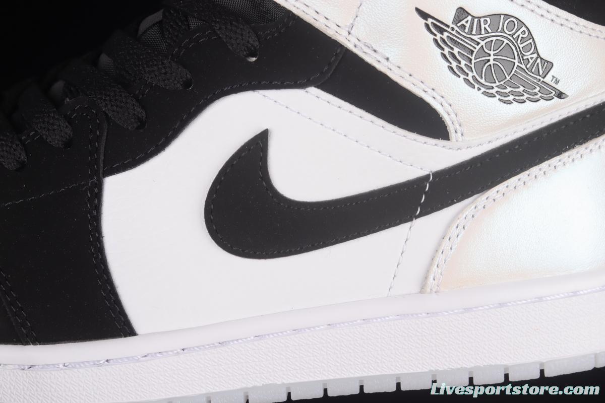 Air Jordan 1 Mid Diamond Shorts Pearl White Black Panda DH6933-100