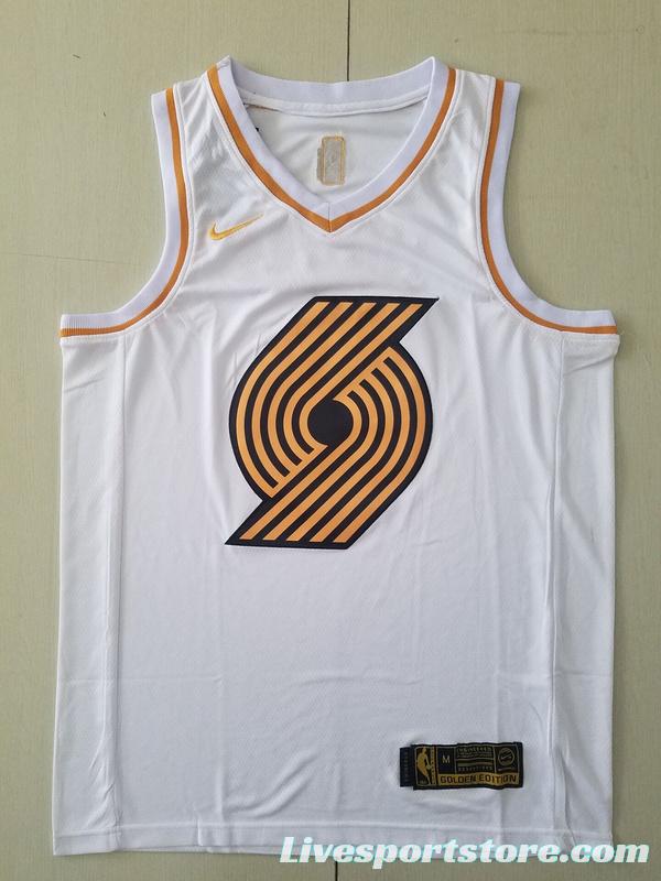 Damian Lillard 0 White Golden Edition Jersey