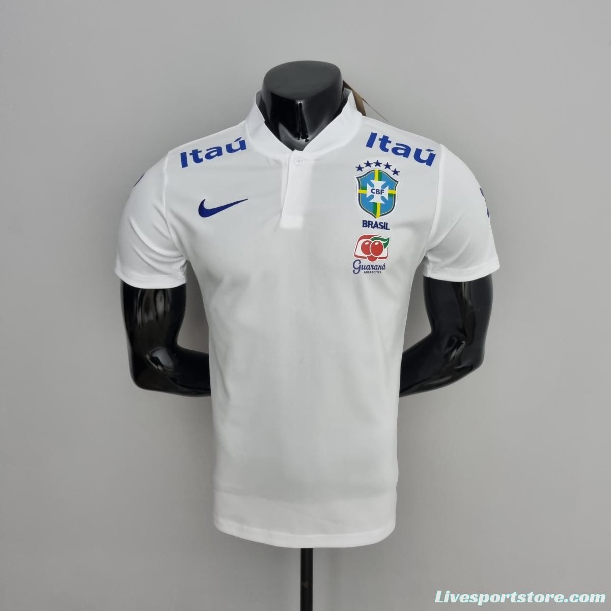 Low Neck POLO Brazil White Soccer Jersey