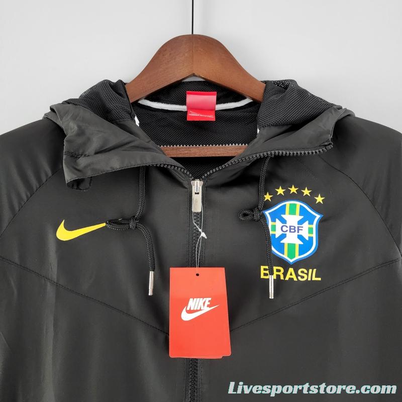 2022 Brazil Black Full Zipper Windbreaker