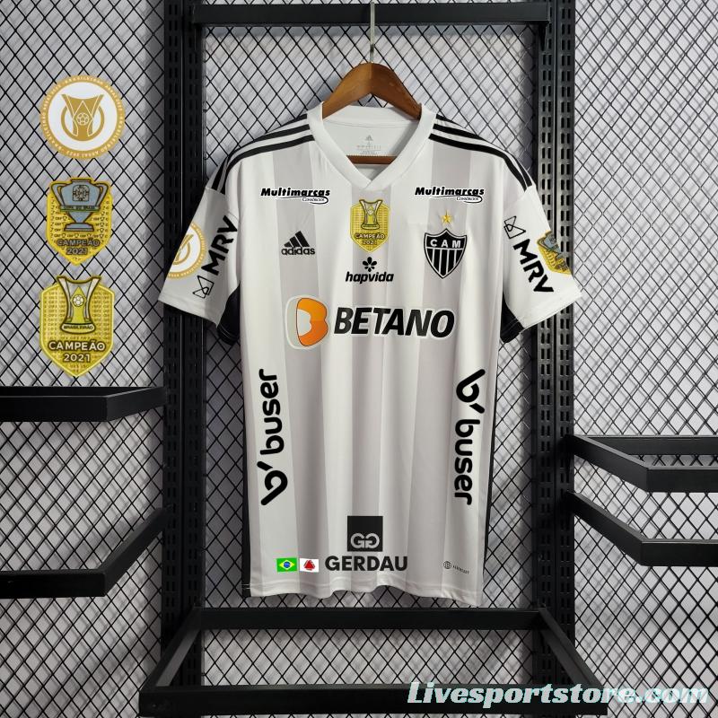 22/23 All Sponsors + Patch Atletico Mineiro Away Soccer Jersey