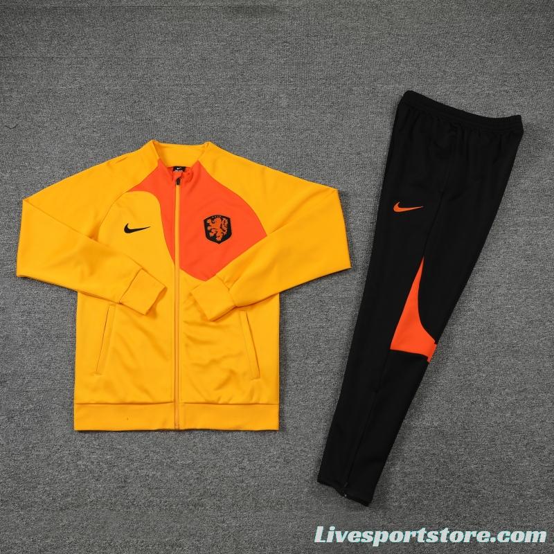 2022 Netherlands Yellow Full Zipper Tracksuit