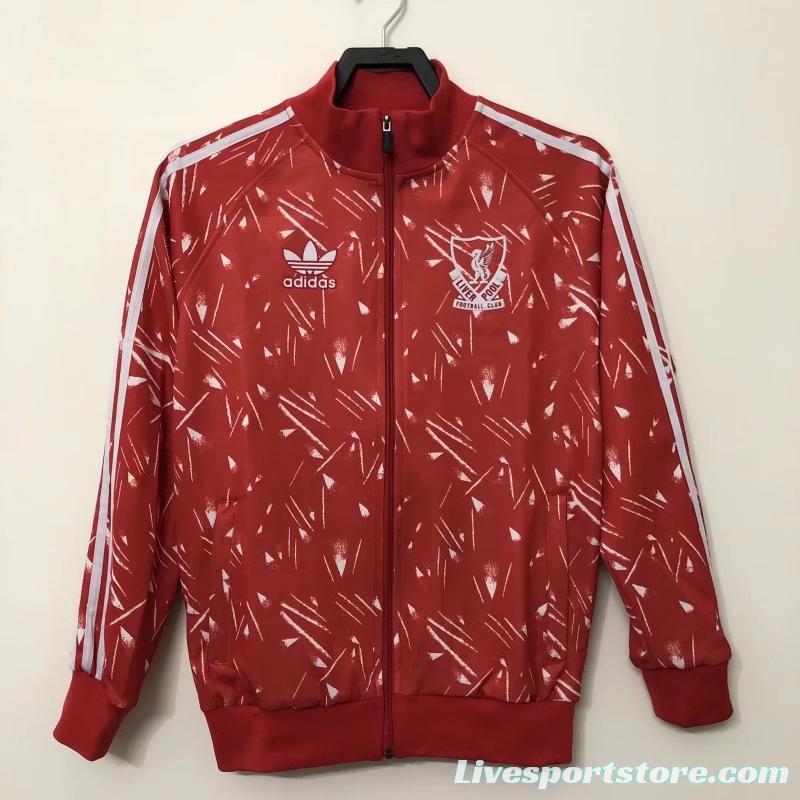 Retro 89/90 Liverpool Home Red  Full Zipper Jacket Soccer Jersey