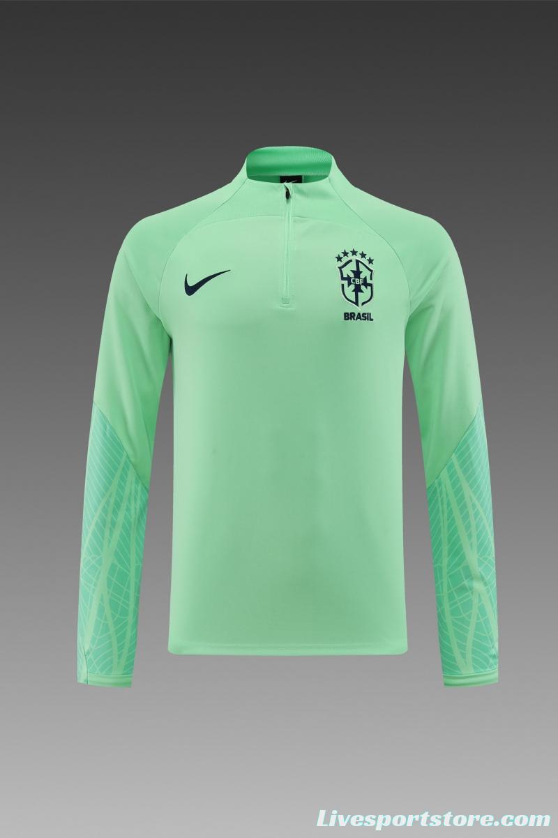 2022 Brazil Green Half Zipper Tracksuit