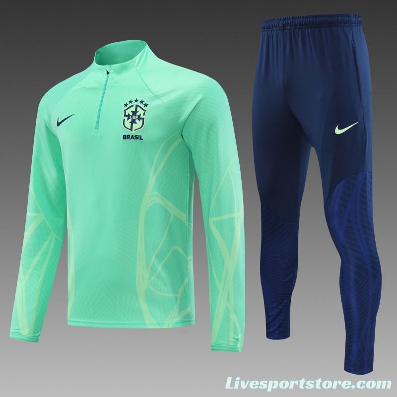 2022 Brazil Green Half Zipper Tracksuit