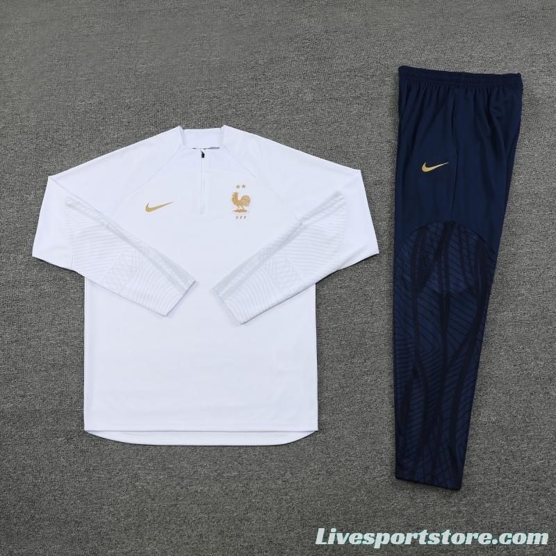 2022 France White Half Zipper Tracksuit