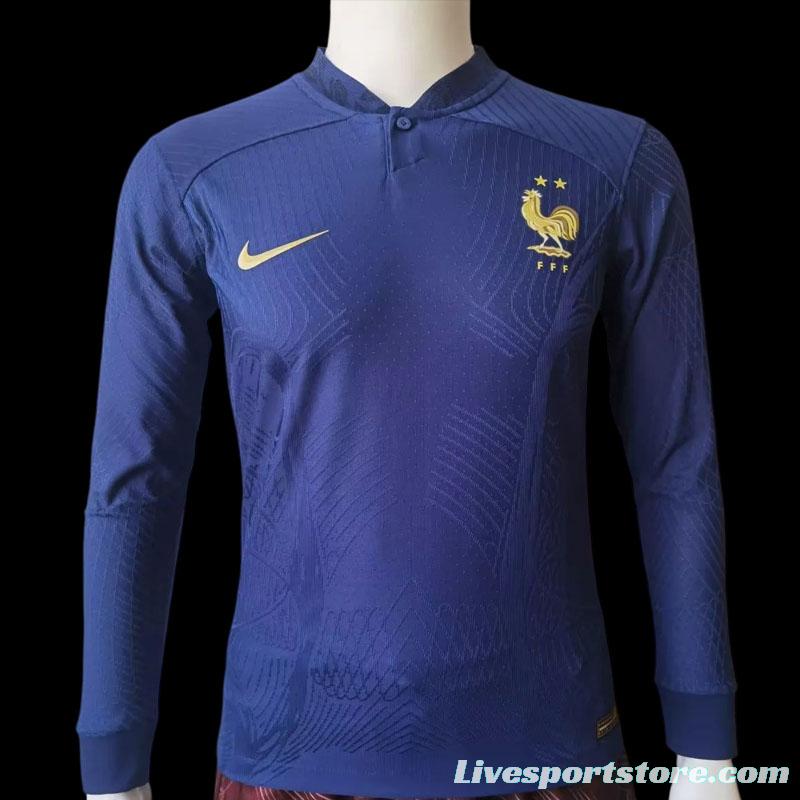 Player Version 2022 France Home Long Sleeve Jersey