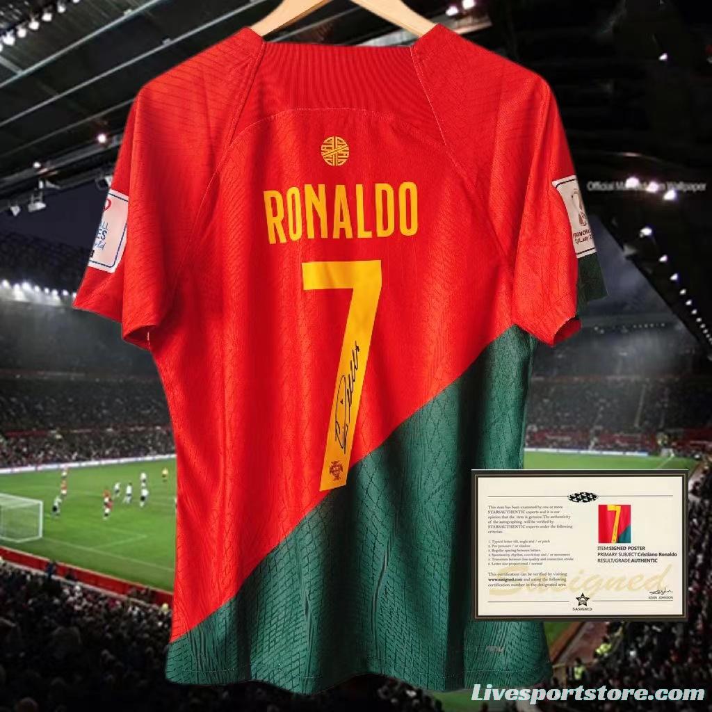 2022 Portugal Home #7 Cristiano Ronaldo Signed Signature CR7 Jersey