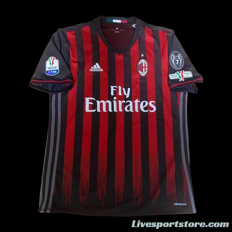 Retro 16 17 AC Milan Home Jersey With Serie A Full Patches