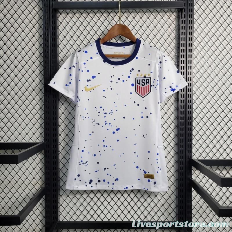 23-24 Women Wear USA Home White Soccer Jersey