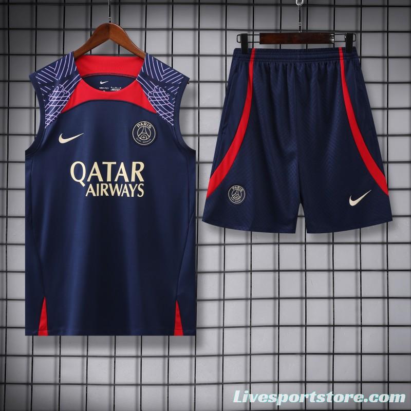 23-24 PSG Navy Vest Jersey+Shorts