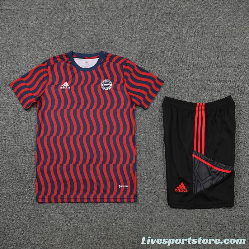 23-24 Bayern Munich Red/Blue Stripe Short Sleeve+Shorts