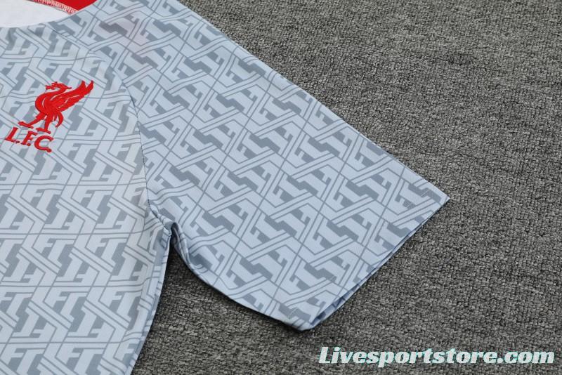 23-24 Liverpool White/Grey Grid Short Sleeve+Shorts