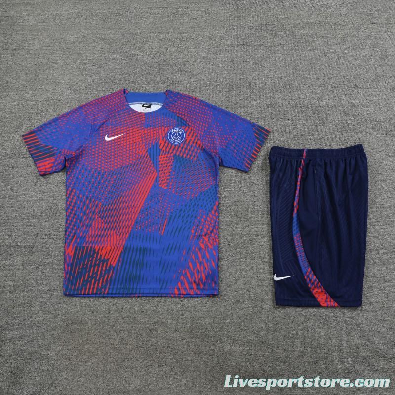 23 24 PSG Red Blue Stripe Short Sleeve+Shorts