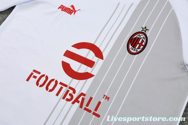 23 24 AC Milan White Grey Short Sleeve+Shorts