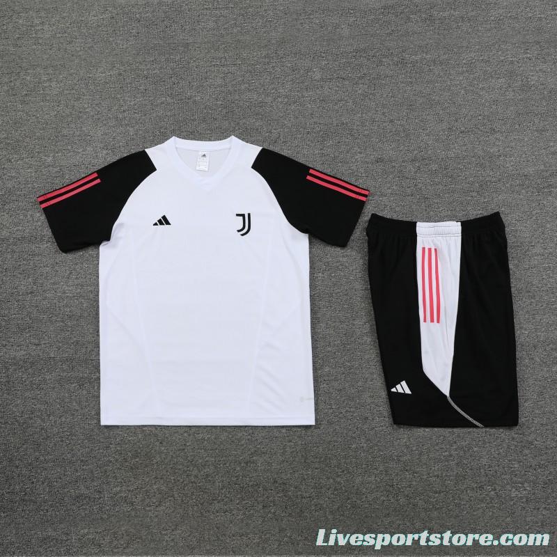 23 24 Juventus White Black Short Sleeve+Shorts