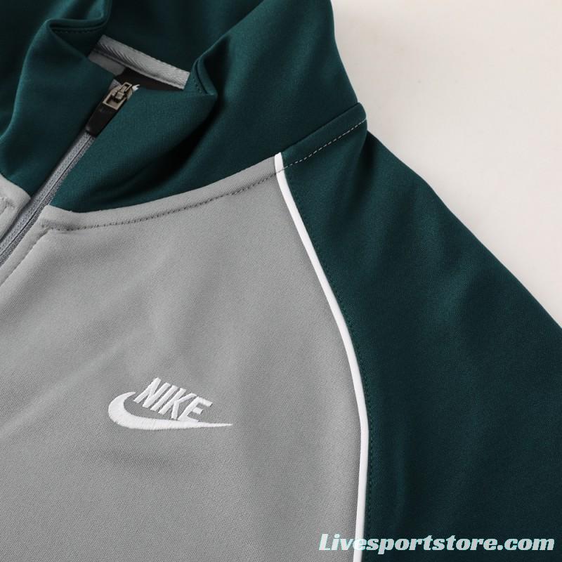 2023 NIKE Grey/Dark Green Hoodie Full Zipper Jacket +Pants