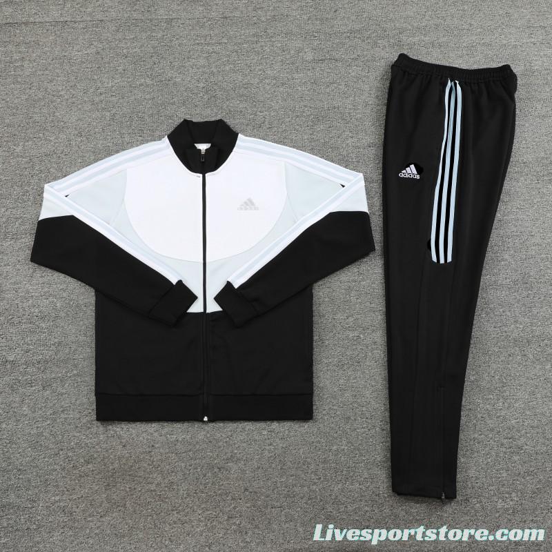 23/24 Adidas White/Black Full Zipper Hooide Jacket+Pants