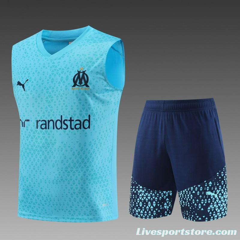 23-24 Olympique Marseille SKY Blue Vest Jersey+Shorts