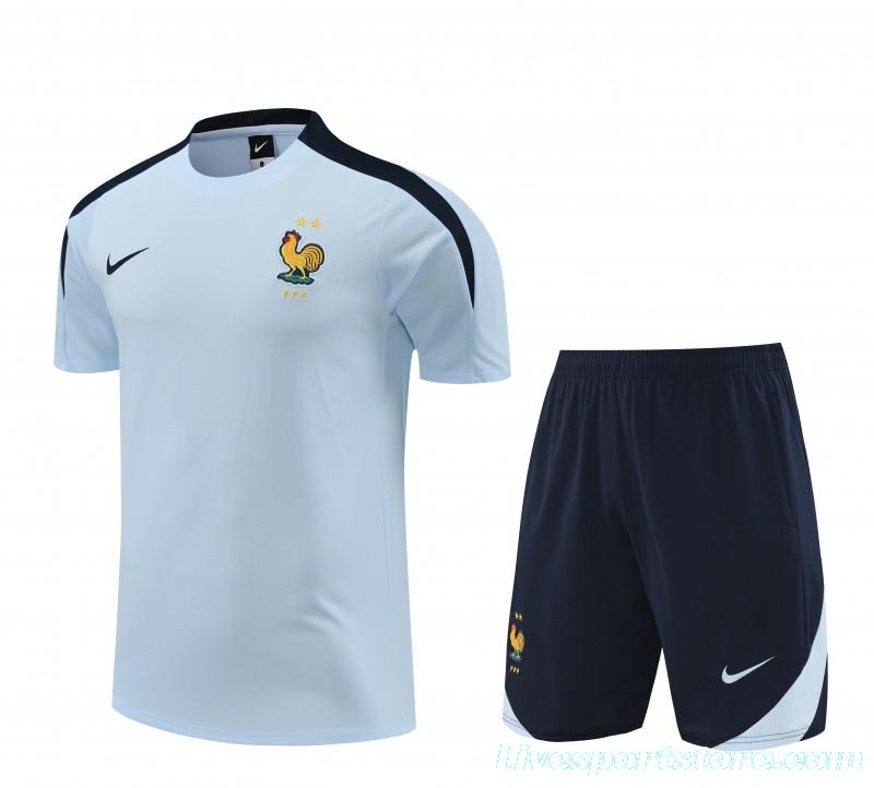 2024 France Light Blue Cotton Short Sleeve Jersey+Shorts