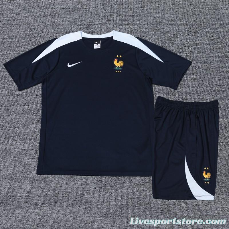 2024 France Cotton Navy Short Sleeve Jersey+Shorts