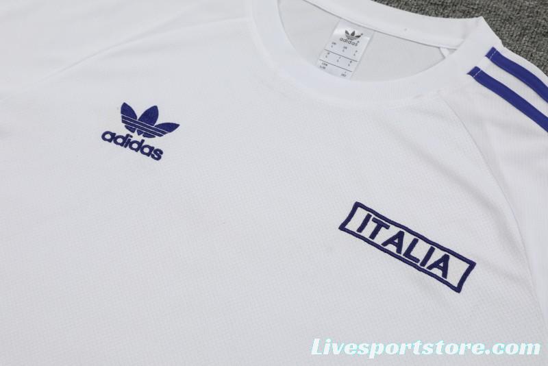 2024 Italy White Cotton Short Sleeve Jersey+Shorts