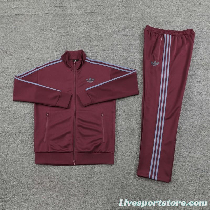 24/25 Adidas Original Wine Full Zipper Jacket +Long Pants