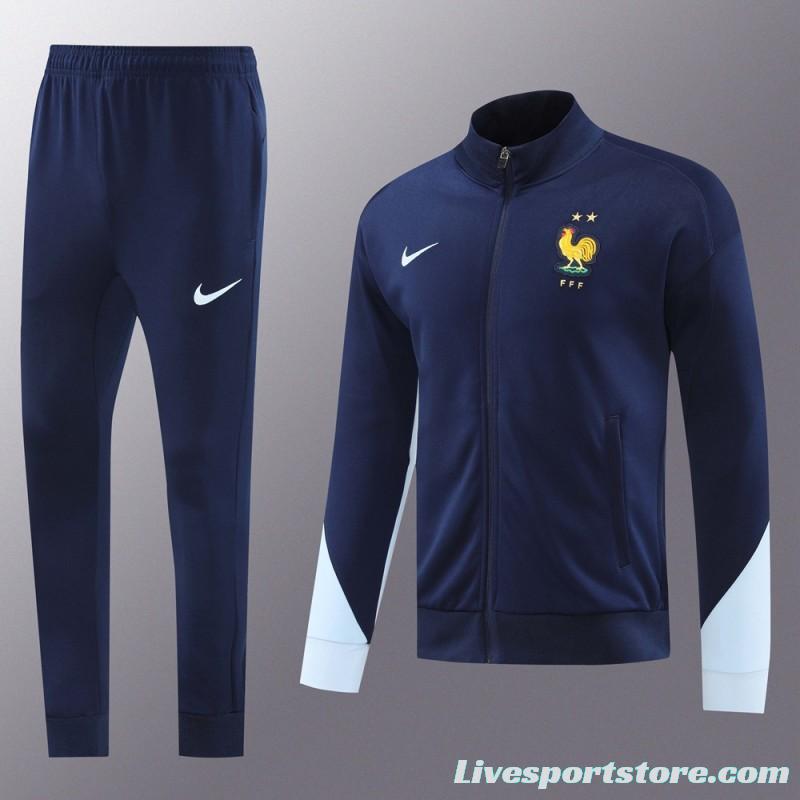 2024 France Navy Full Zipper Jacket +Long Pants