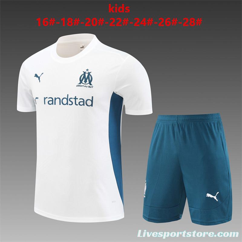 24/25 Kids Olympique Marseille White Short Sleeve Jersey+Shorts