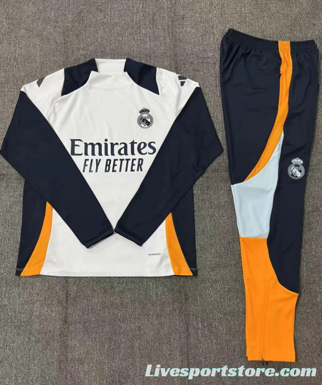 24/25 Kids Real Madrid White/Navy/Orange Half Zipper Jacket+Long Pants