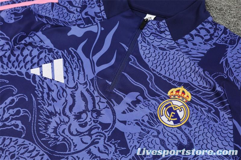 24/25 Real Madrid Navy Dragon Half Zipper Jacket+Long Pants