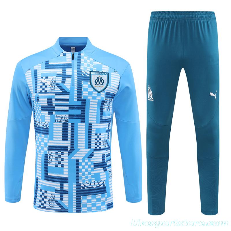 24/25 Olympique Marseille Blue Camouflage Half Zipper Jacket+Long Pants