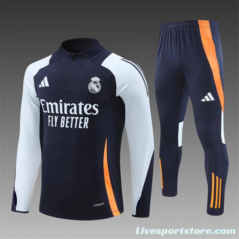 24/25 Real Madrid White/Navy Half Zipper Jacket+Long Pants