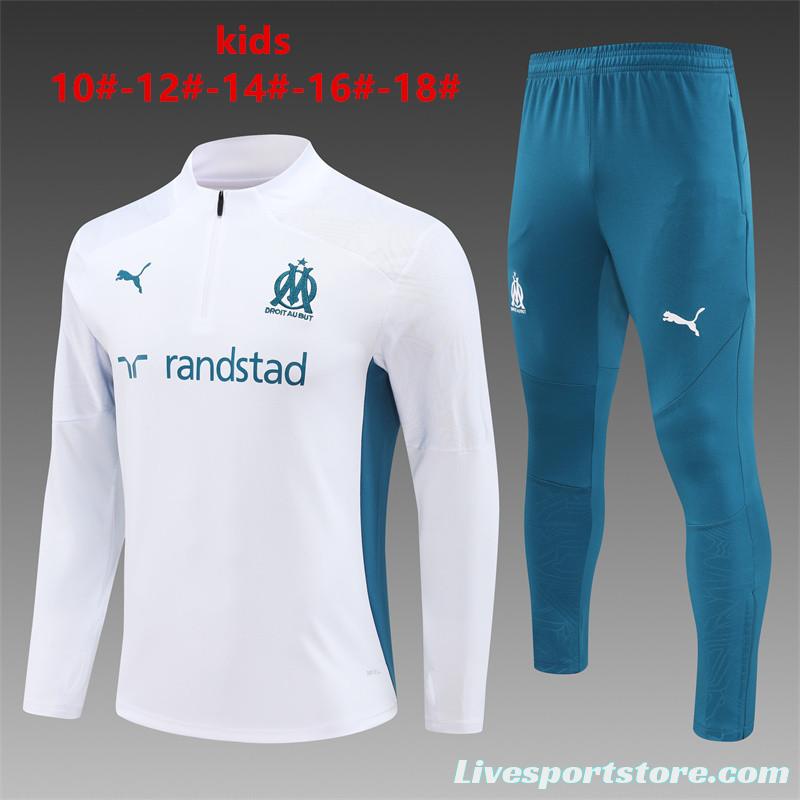 24/25 Kids Olympique Marseille White Half Zipper Jacket+Long Pants