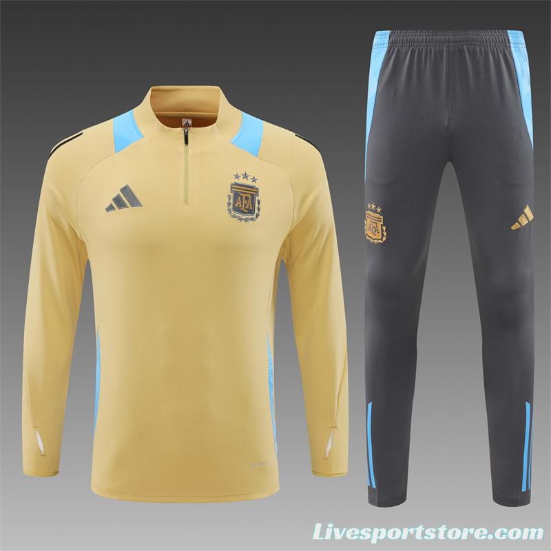 2024 Argentina Golden Half Zipper Jacket+Long Pants