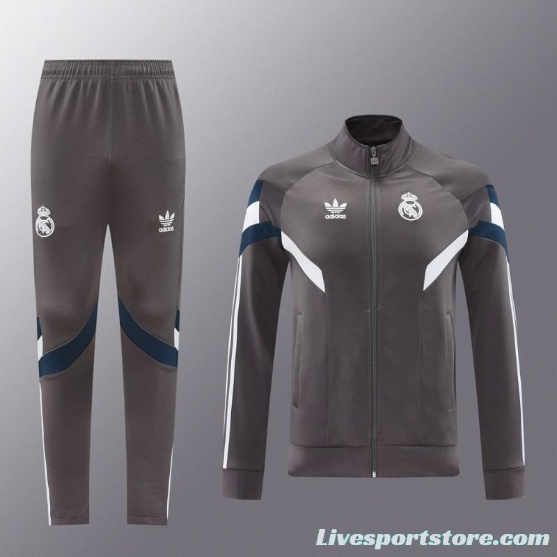 24/25 Real Madrid Grey Full Zipper Jacket +Long Pants