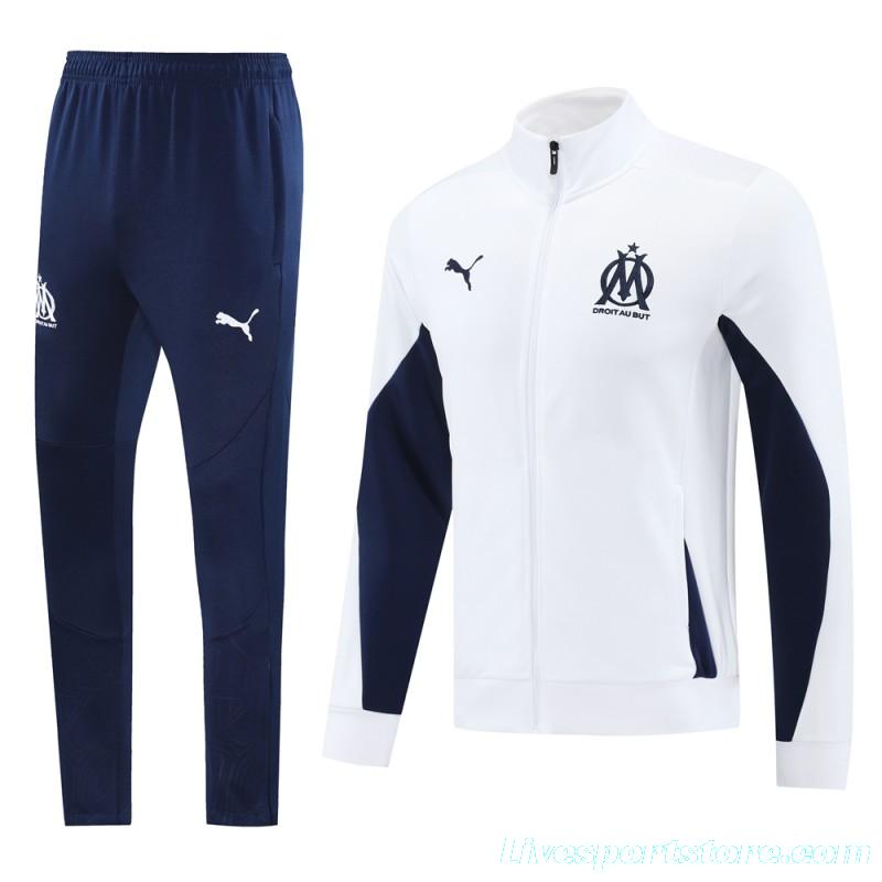 24/25 Olympique Marseille White Full Zipper Jacket +Long Pants