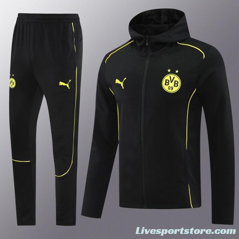 24/25 Borussia Dortmund Black Hoodie Full Zipper Jacket +Long Pants