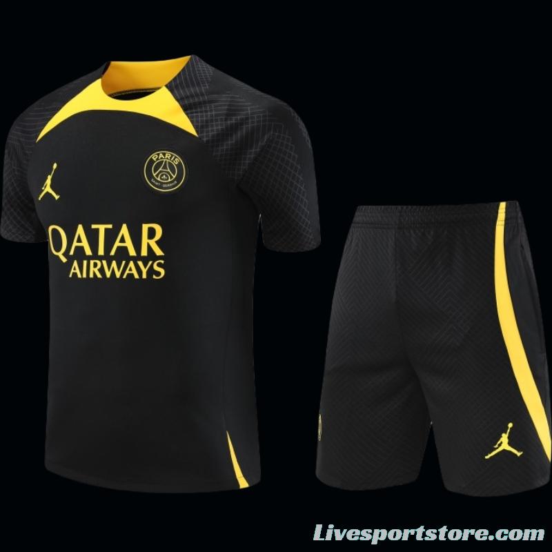 23-24 PSG Black Yellow Short Sleeve+Shorts